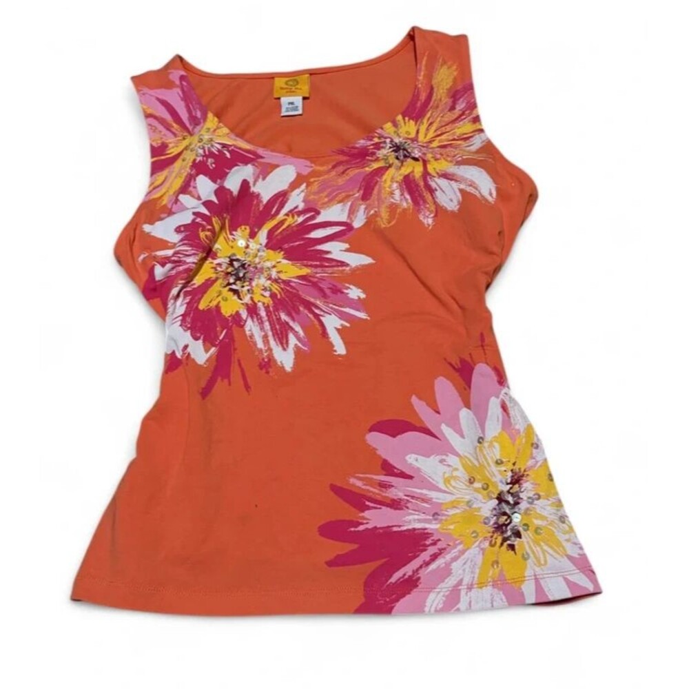 Ruby Rd Orange Pink Floral Sequin Tank Top